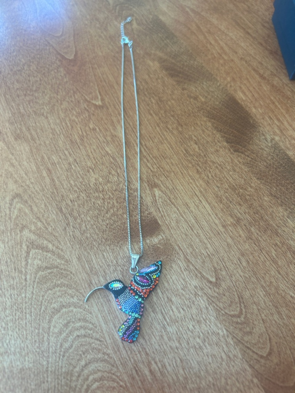 Sterling Silver Hummingbird Colorful Mexico Necklace